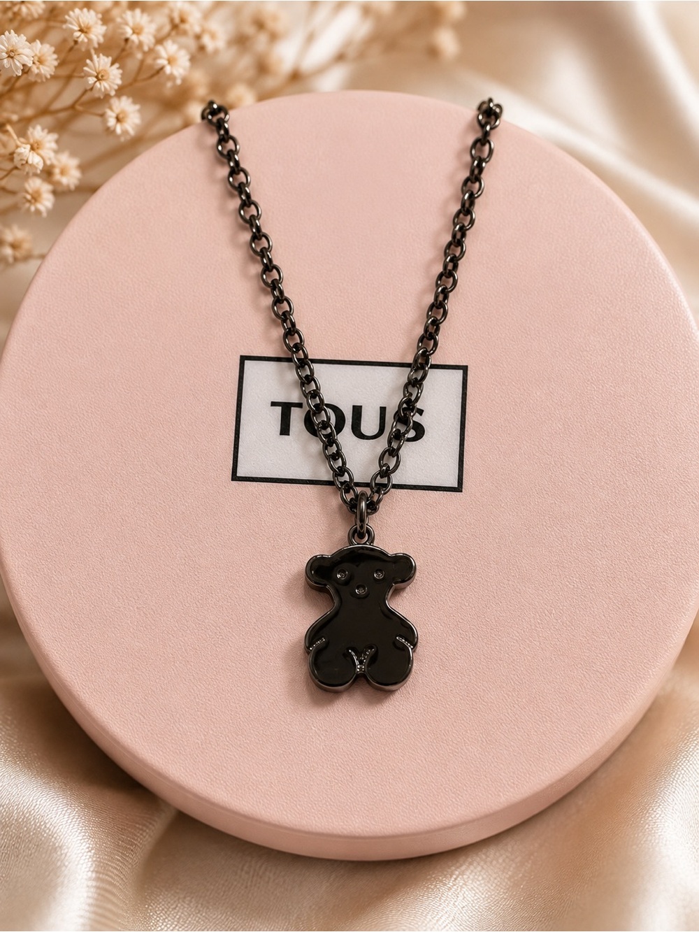 Black oxided Bear Pendant Necklace 925